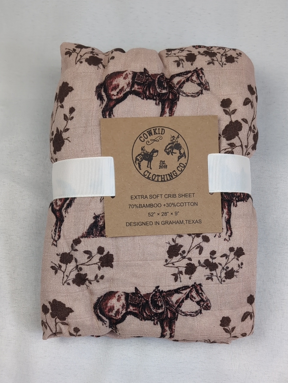Cowkid Clothing Company Prairie Rose Bamboo Cotton Muslin Crib Sheet